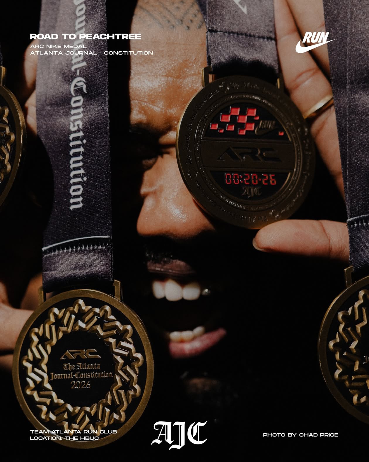 Runner framed by Road to Peachtree medals